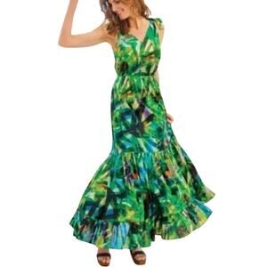 Soft Surroundings Botanica Water Color Tiered Maxi Dress Tropical Vacation PXS